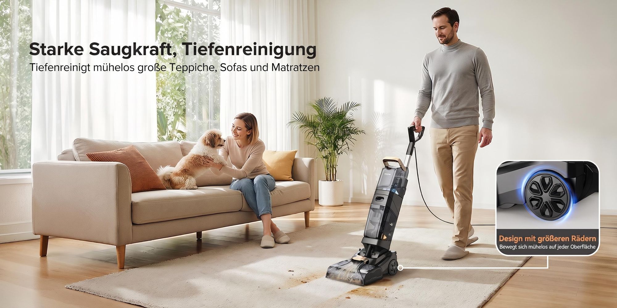 Lubluelu X3 Teppichreinigungsgerät 19kPa 1200W Waschsauger mit Schlauchaufsatz, Dual-Tanksystem, Polsterreiniger für Sofa, Teppiche & Autositze
