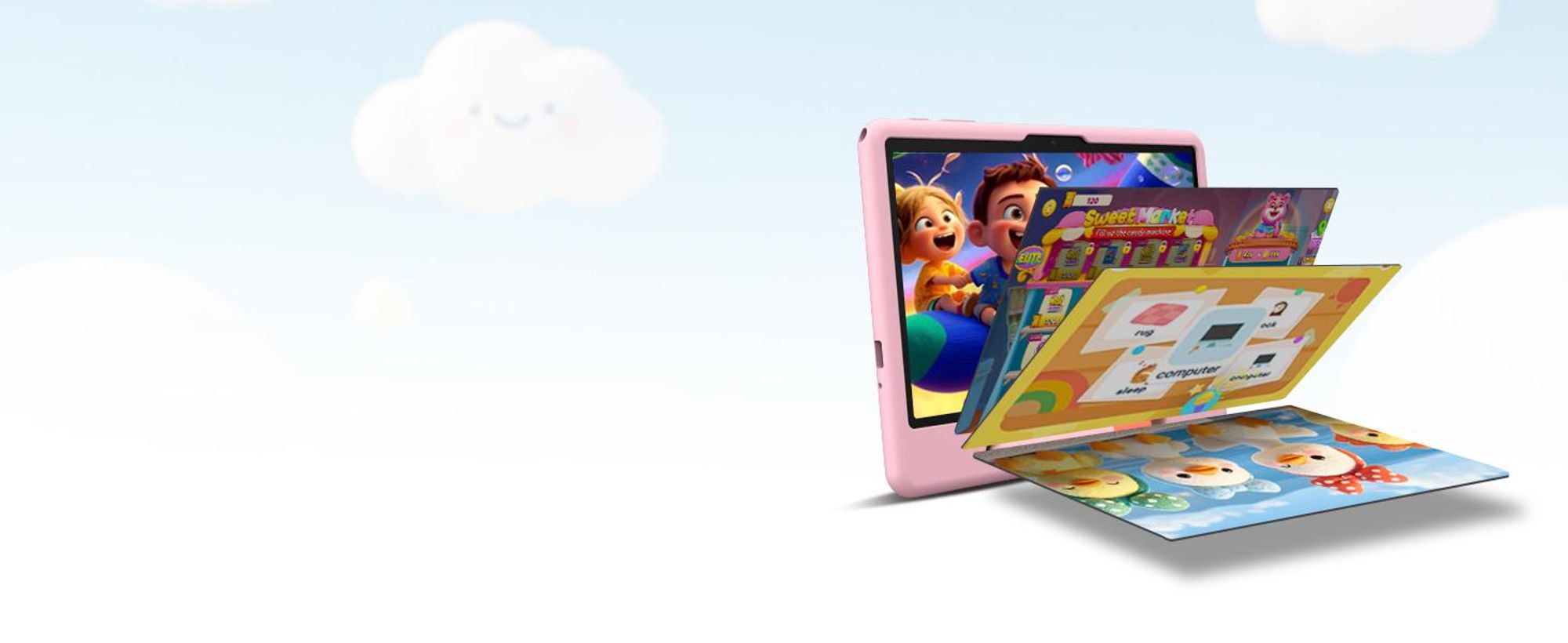 POCKAM P10 kinder tablet, 10,1 inch, met Gemini AI, Android 16, 32 (6+26) GB RAM + 64 GB ROM/TF 2TB, 7000mAh, WiFi tablet voor kinderen, met kindvriendelijke hoes en stylus
