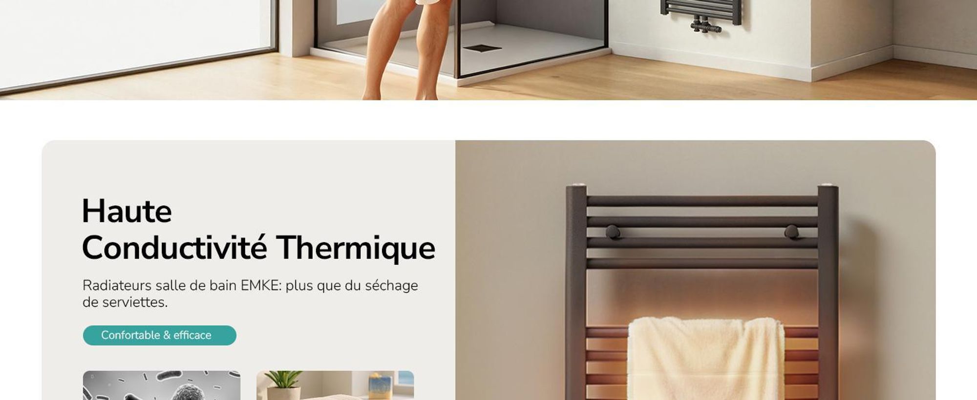 EMKE Radiateur sèche-serviettes de bain 50x120 cm 541 watts anthracite Radiateur de salle de bain raccord central sans thermoplongeur