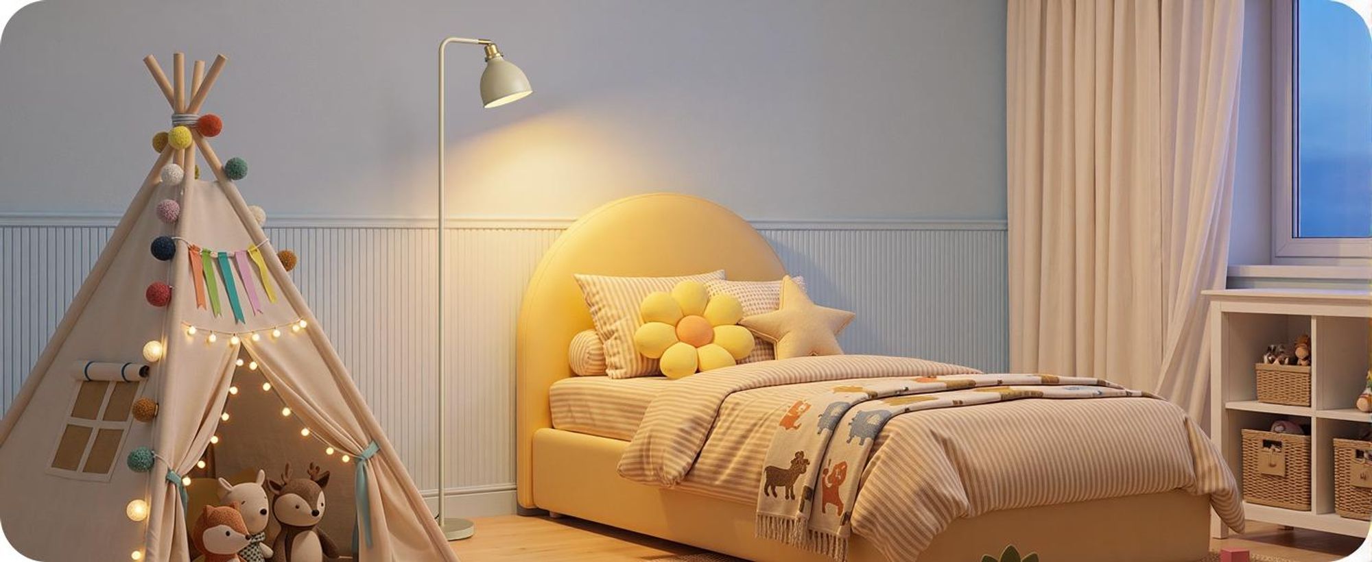 EDISHINE Stehlampe Industriell, Verstellbarer Kopf, Inkl. LED, Cremeweiß mit Metall-Lampenschirm, E27-Fassung, 2700 K Warmweiß, Leselampe