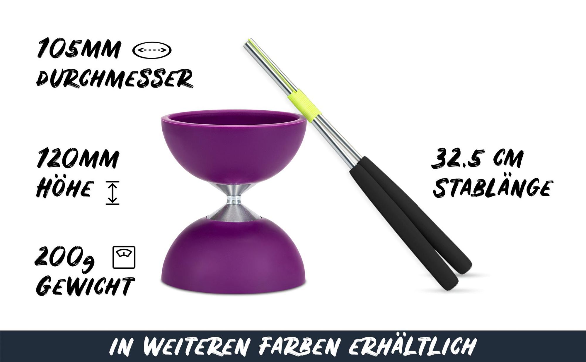 Diabolo Freizeit  Satz Basic mit Kugellagerachse | LED in turkis Lila farbe|Set mit robuster Konstruktion für Anfänger und Fortgeschrittene |