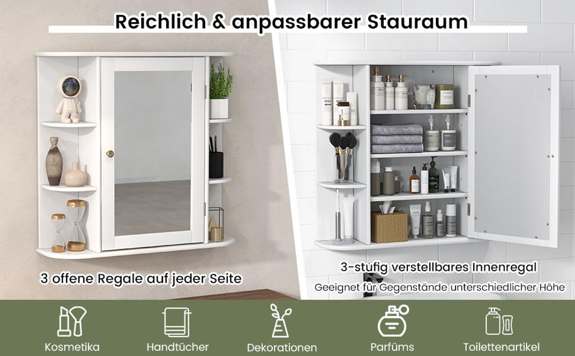 COSTWAY Spiegelschrank Badschrank Haengeschrank Wandschrank Badezimmerschrank Badregal Badmoebel