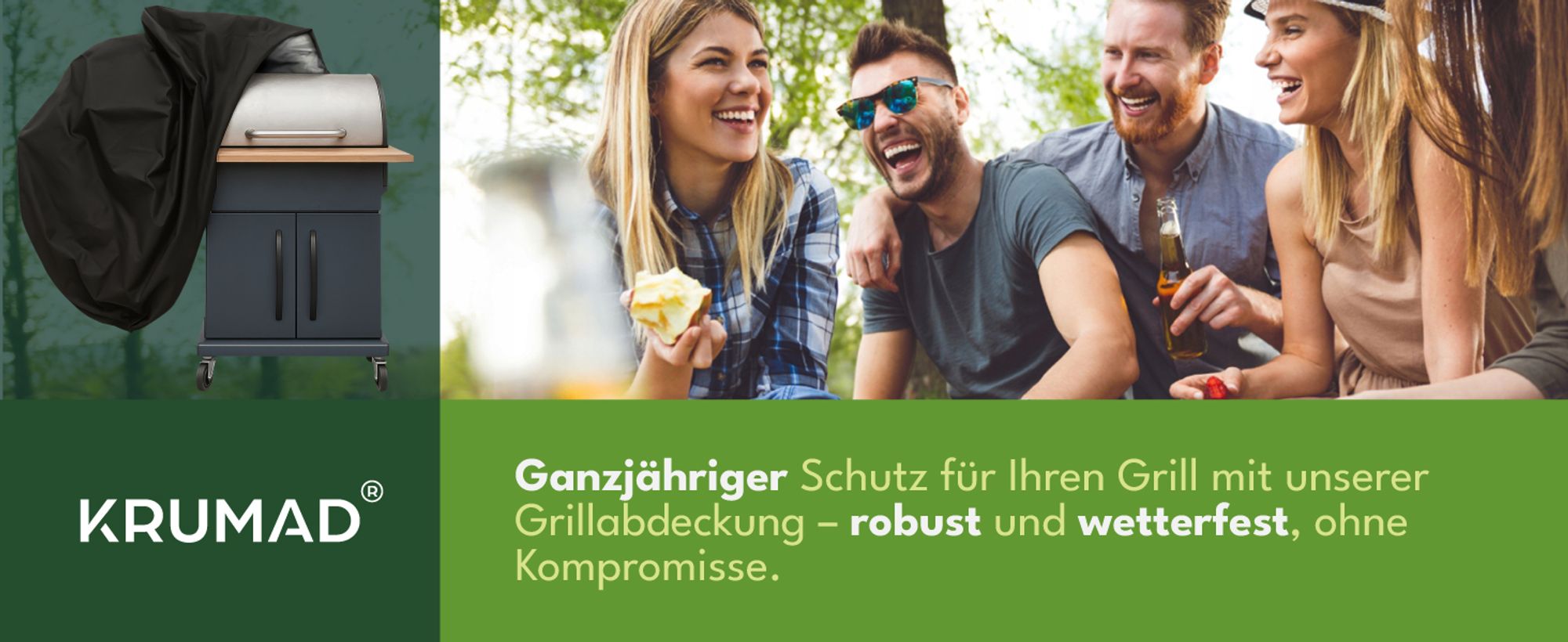 KRUMAD Grillabdeckung 145x61x117 cm Wasserdicht UV beständig Abdeckhaube mit Reißverschluss und Aufbewahrungshülle