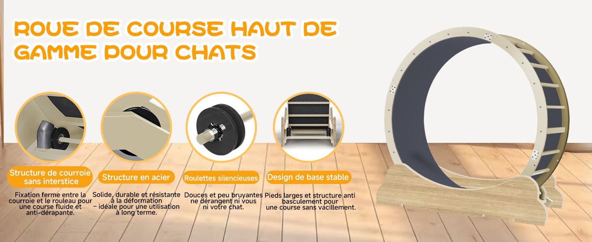 GTPLAYER Roue d'exercice pour chats, roue d'exercice pour chats, extra grande 100 cm, roue d'exercice ultra silencieuse avec tapis et jouets amovibles, autocollants, verrouillage, geeign