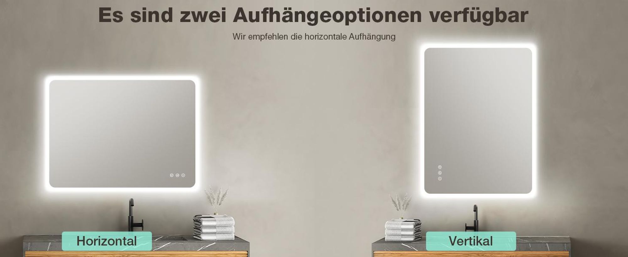 GIMBELEN Badezimmerspiegel Led Badspiegel 80x60 cm, Rechteckig, Touch-Schalter, Dimmbar, 3 Lichtfarbe Einstellbare Spiegel Bad mit Beleuchtung, Vertik