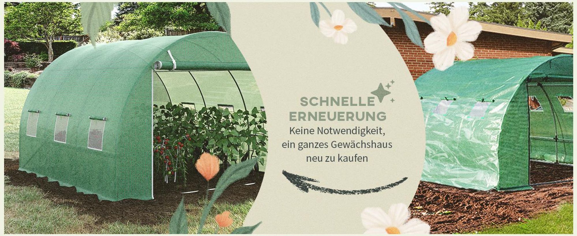 Outsunny Ersatzfolie Ersatzabdeckung 300 x 300 x 200 cm mit Fronttür, 6 Fenster