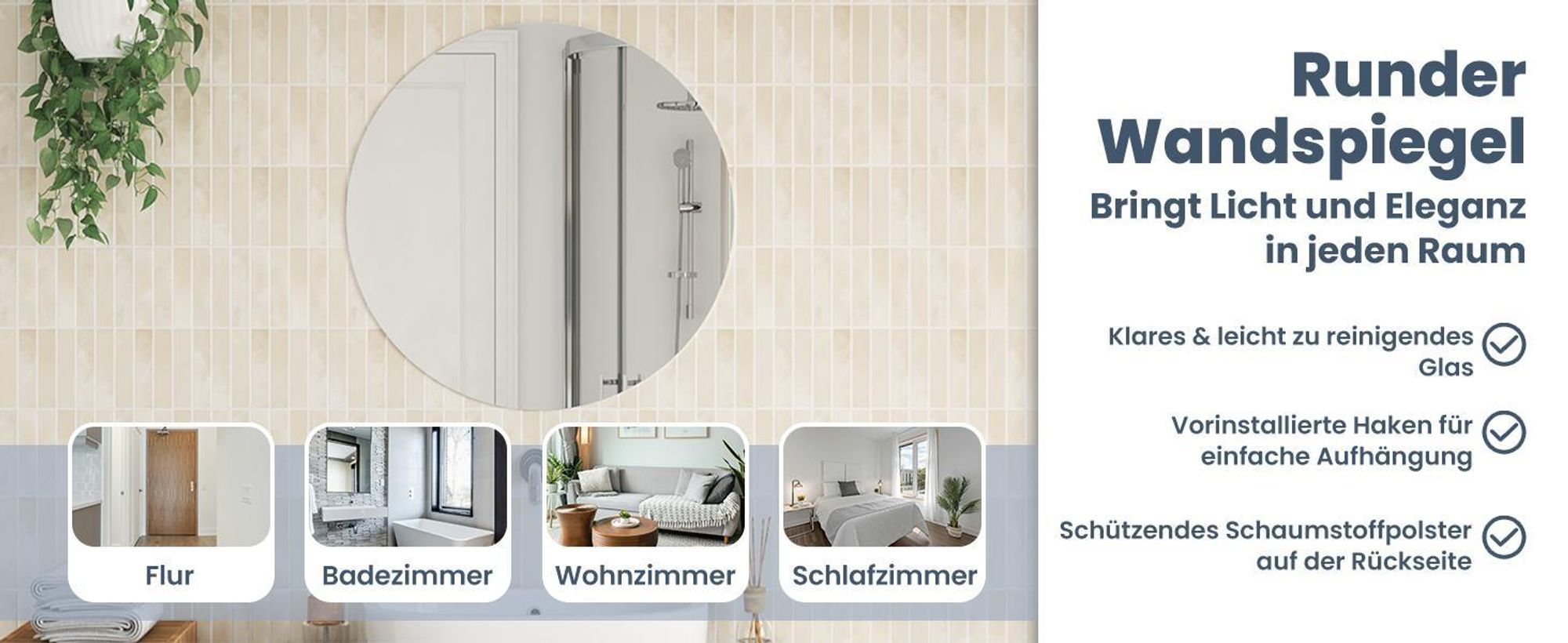 vidaXL Wandspiegel 70 cm Rund Glas