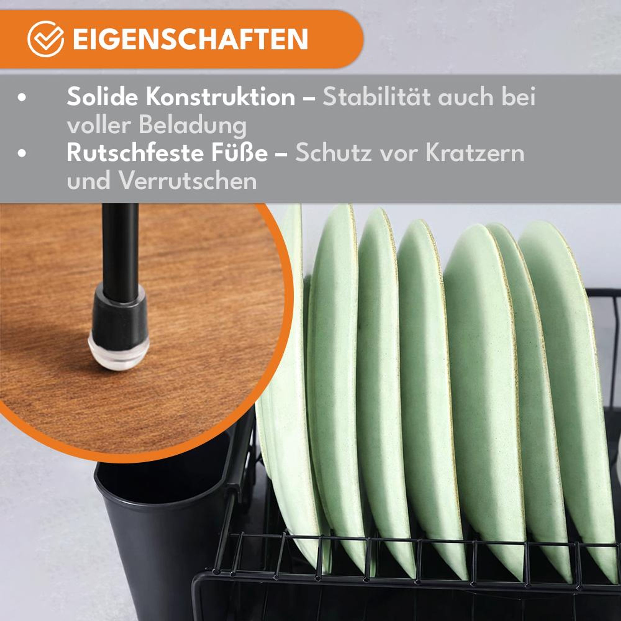 KRUMAD Abtropfgestell für Geschirr, Kompakter Küchen Organizer mit Abtropfbrett, Besteckhalter, Platzsparend für Spülbecken, Tragfähigkeit, Schwarz