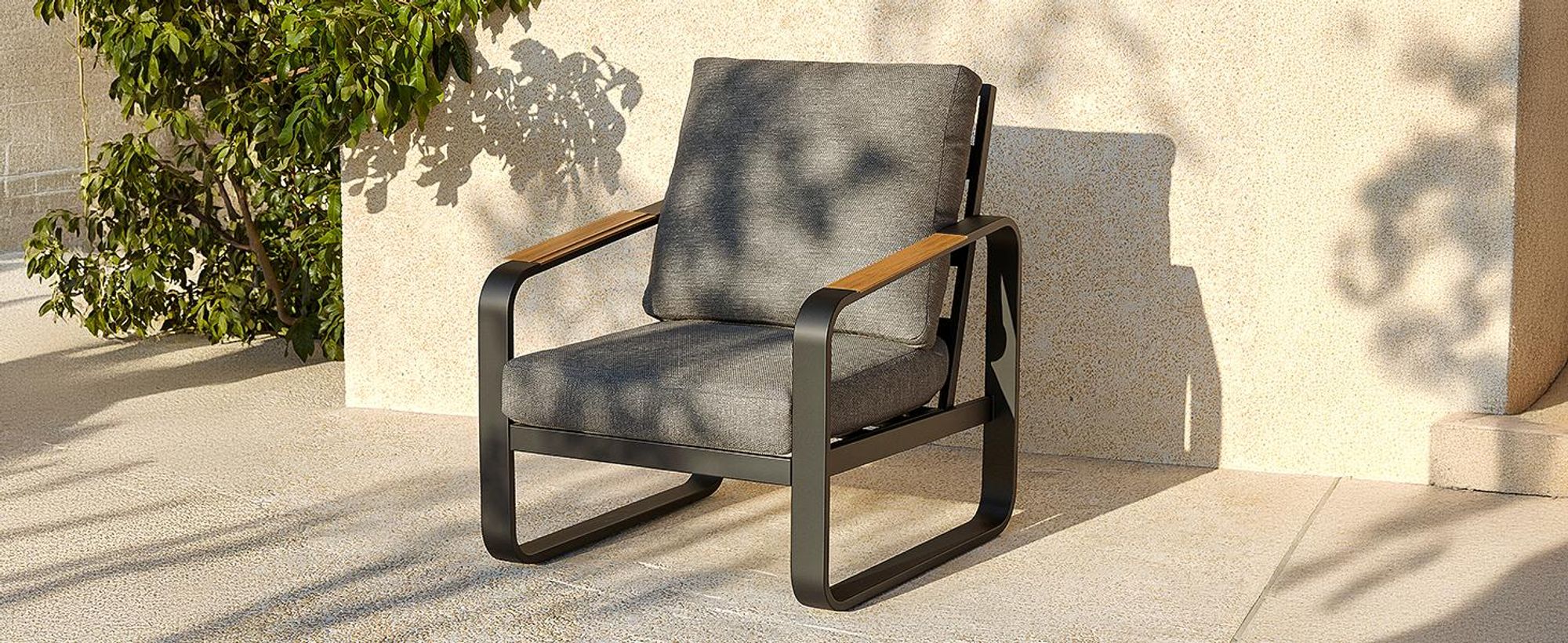 Tribesigns Gartensofa für den Außenbereich mit Kissen, Balkonstühle schwarzem Aluminiumgestell, Gartenstühle Gartensessel mit Armlehnen aus Holz