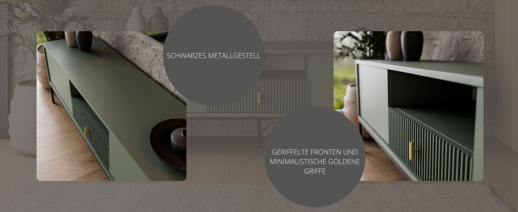 TV-Schrank MIDNIGHT mit Schubladen auf Gestell Grün