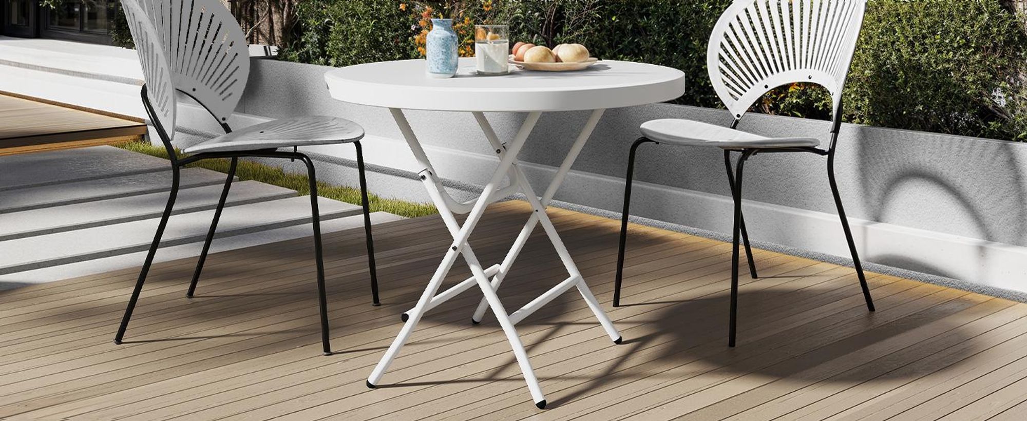 YITAHOME 80 cm Gartentisch Klapptisch Balkontisch Campingtisch Rund, Wetterfest 80 x 74cm, Weiß