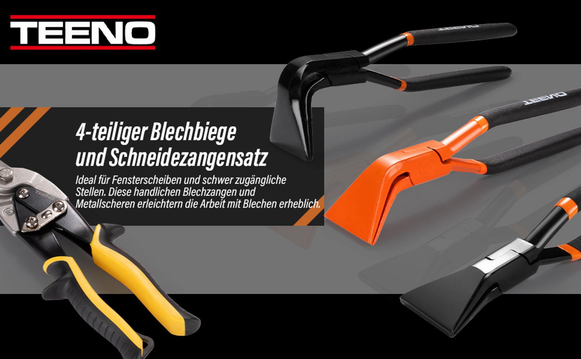 TEENO 4Tlg Abkantzange Biegezange, Falzzange 0° 45° 90°mit Blechschere, Maulbreite 60mm, aus Kohlenstoffstahl, Cr-V Metallschere mit Handschuhe
