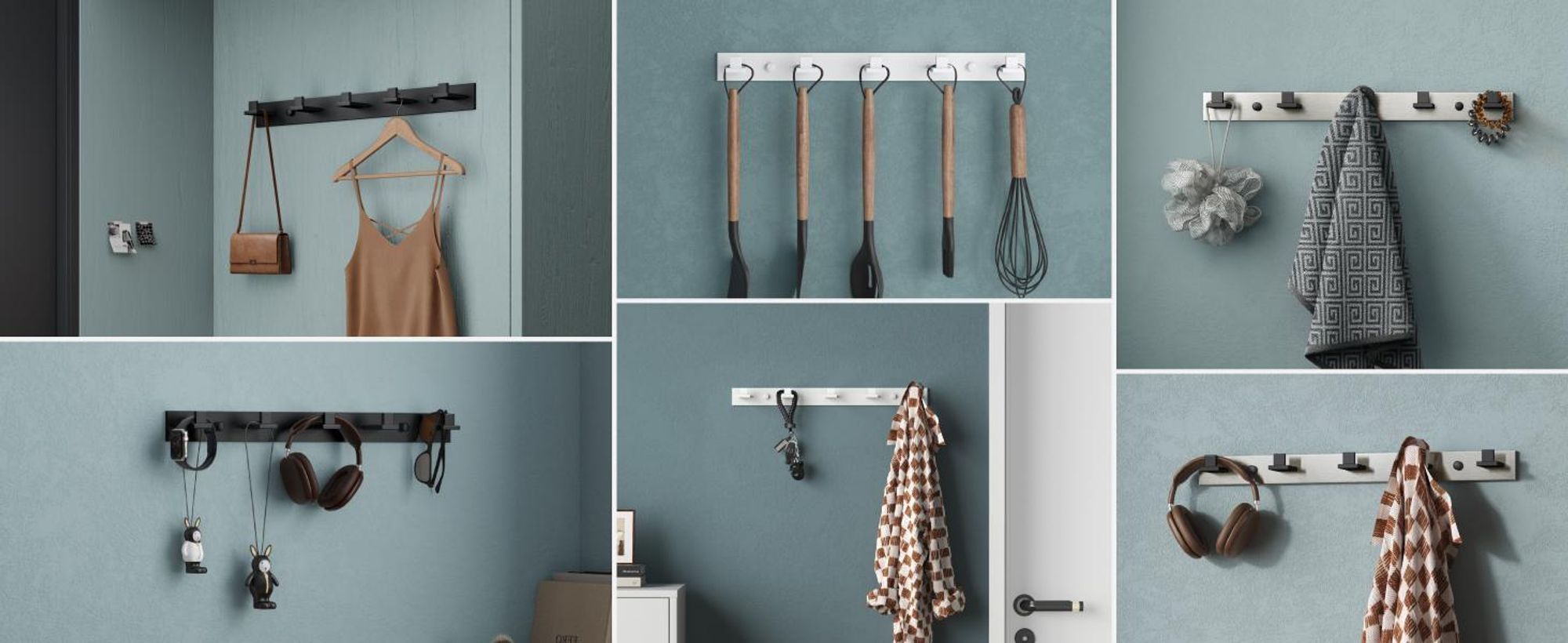 Mai & Mai Kleiderhaken Wandgarderobe Wandhaken aus Edelstahl mit 5 Haken Garderobenleiste Garderobenhaken 46cm Matt weiß Stalo-07