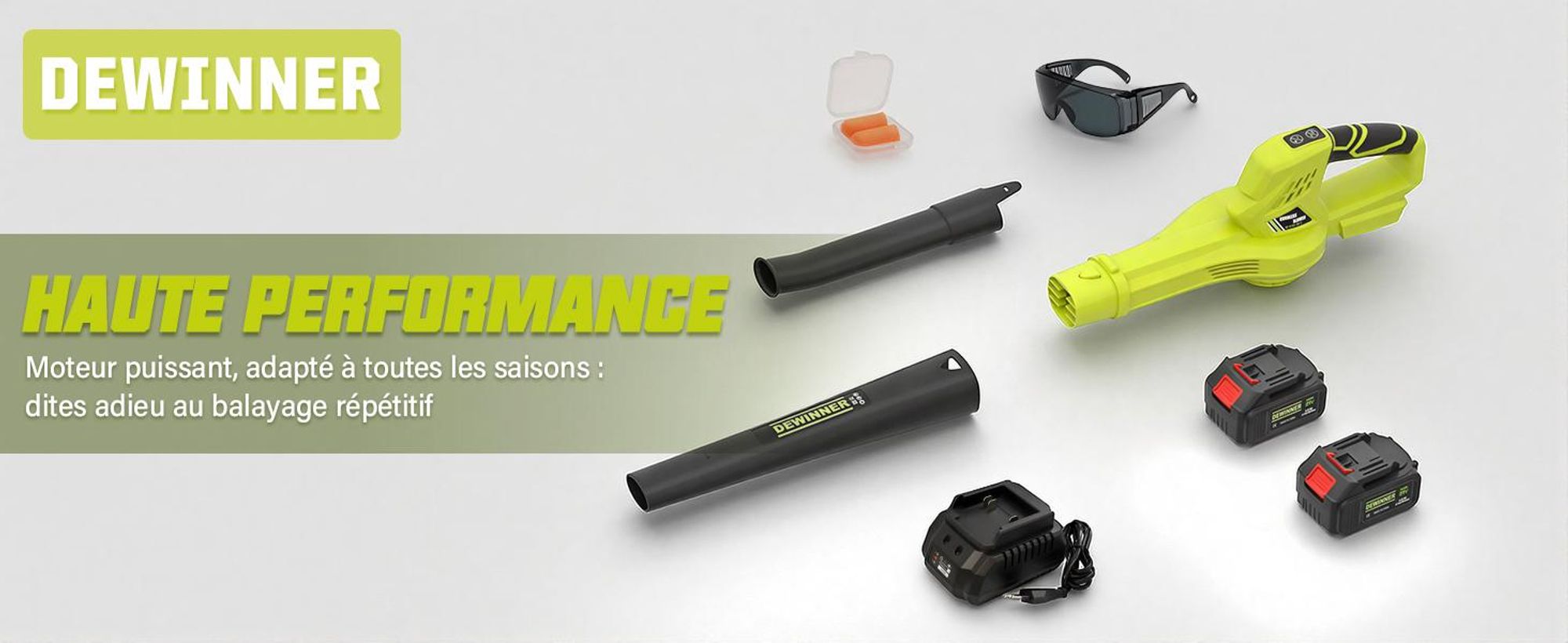 DEWINNER Souffleur de Feuilles sans Fil, 2 Batteries 4.0Ah, 210 km/h, 6 Vitesses Réglables, 2 Tubes Démontables, Kit Complet, Professionnel Jardin