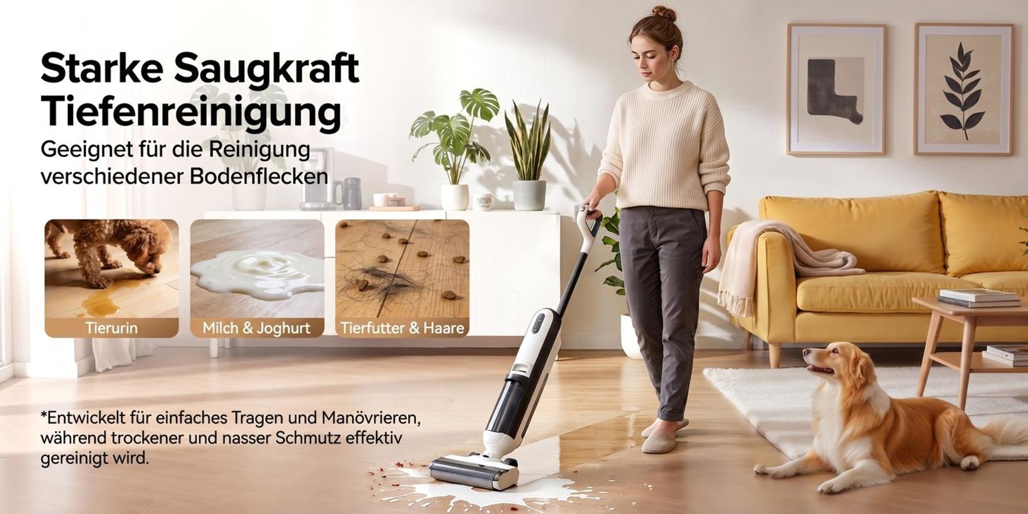 Lubluelu T6 Akku Nass-Trockensauger 16kPa, 1L Doppel-Wassertank, 33Min, Kantenreinigungsbürste, Automatische Selbstreinigung, Hartboden & Tierhaare