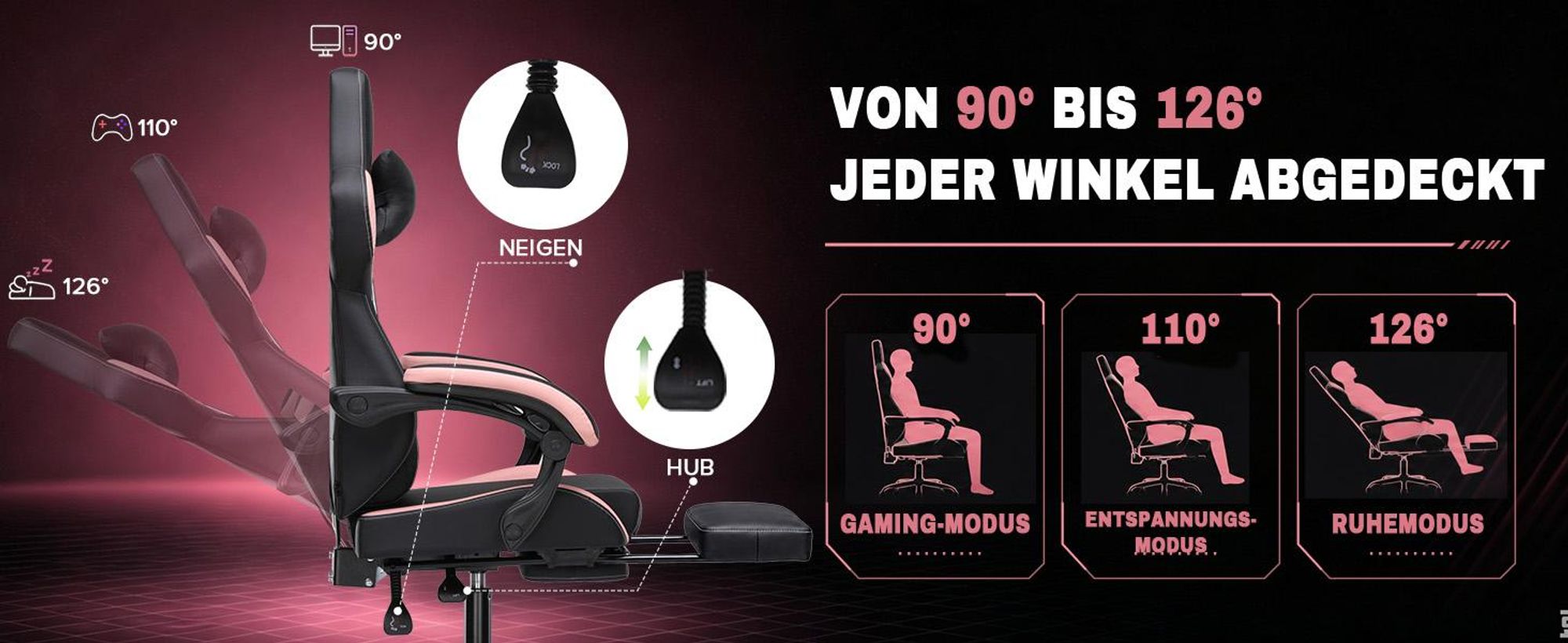 GTPLAYER Gaming Stuhl Bürostuhl Gaming Sessel mit Fußstütze, Ergonomischer Gamer Stuhl mit Verbundenen Armlehnen, Höhenverstellbaren Schreibtischstuhl