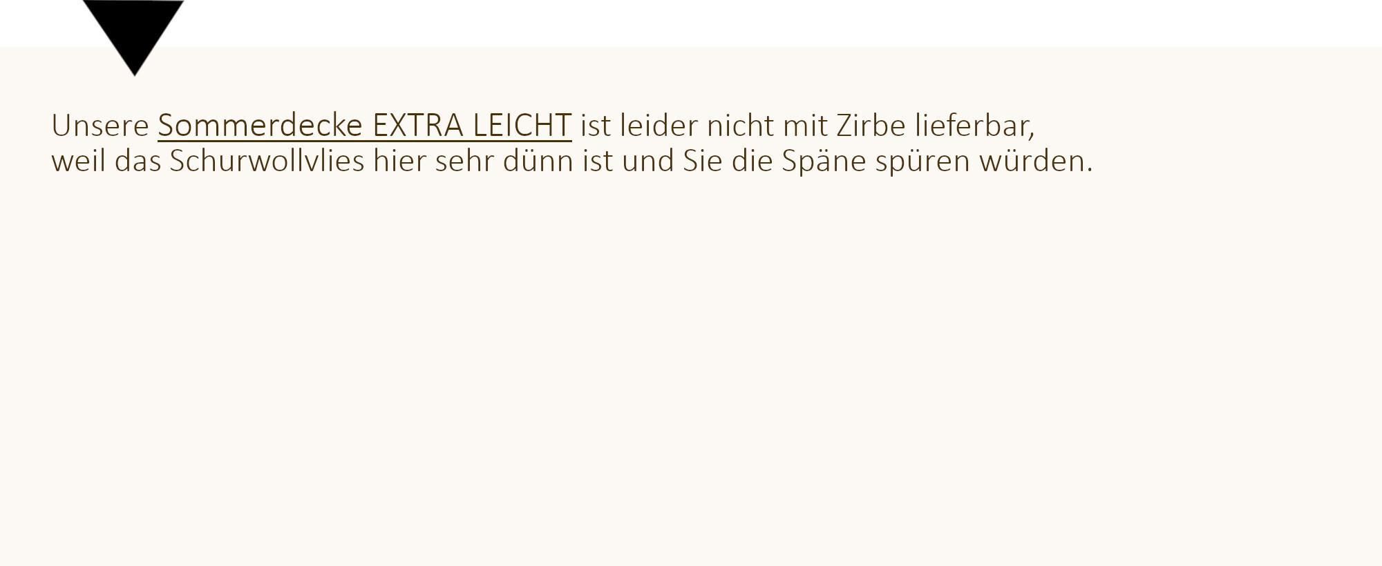 Größen- und Füllmengenübersicht der Extra Leicht Decke.