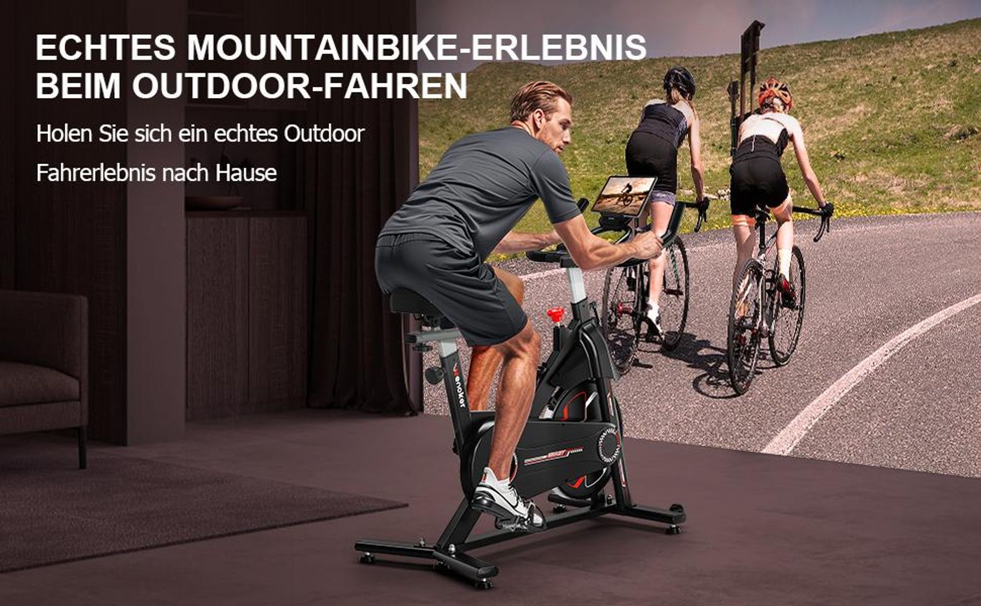 Wenoker Heimtrainer Fahrrad mit verstellbarem Magnetwiderstand – leises Fitnessbike mit APP, Ergometer Hometrainer bis 160 kg