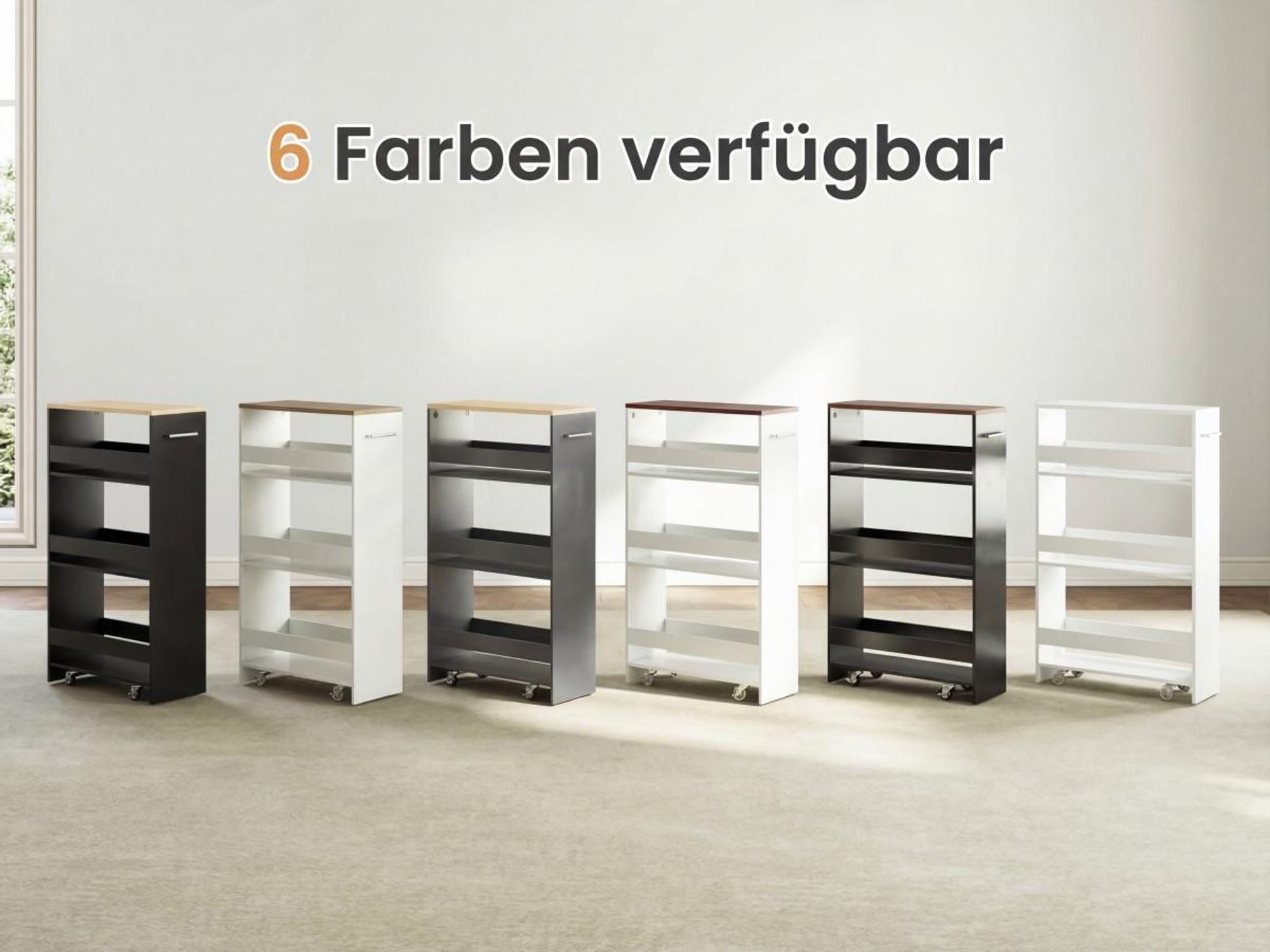 COSTWAY Nischenwagen, 4 Etagen Küchenwagen schmal, Nischenregal auf Rollen, Servierwagen mit Griff & Geländern, Badregal Holz, 47,5x20x80,5 cm, Weiß
