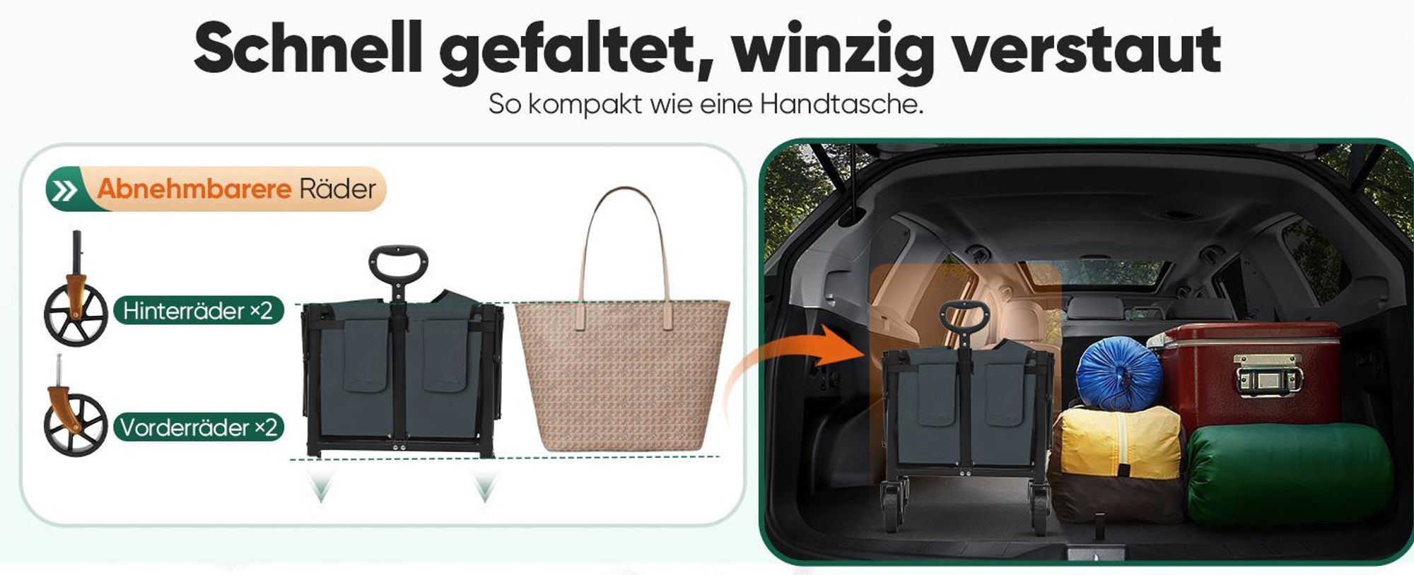 Sekey Bollerwagen, Faltbarer Handwagen 4 Räder, 80KG / 60L, Grau