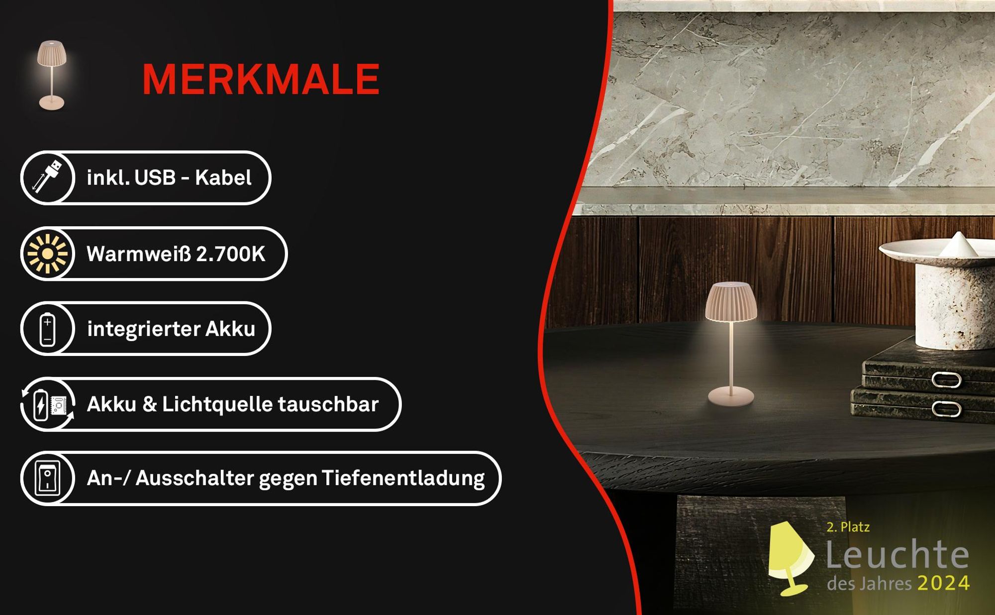 LED Tischlampe Akku LED Tischleuchte Dimmbar Kabellos Touch Aussen/Innen