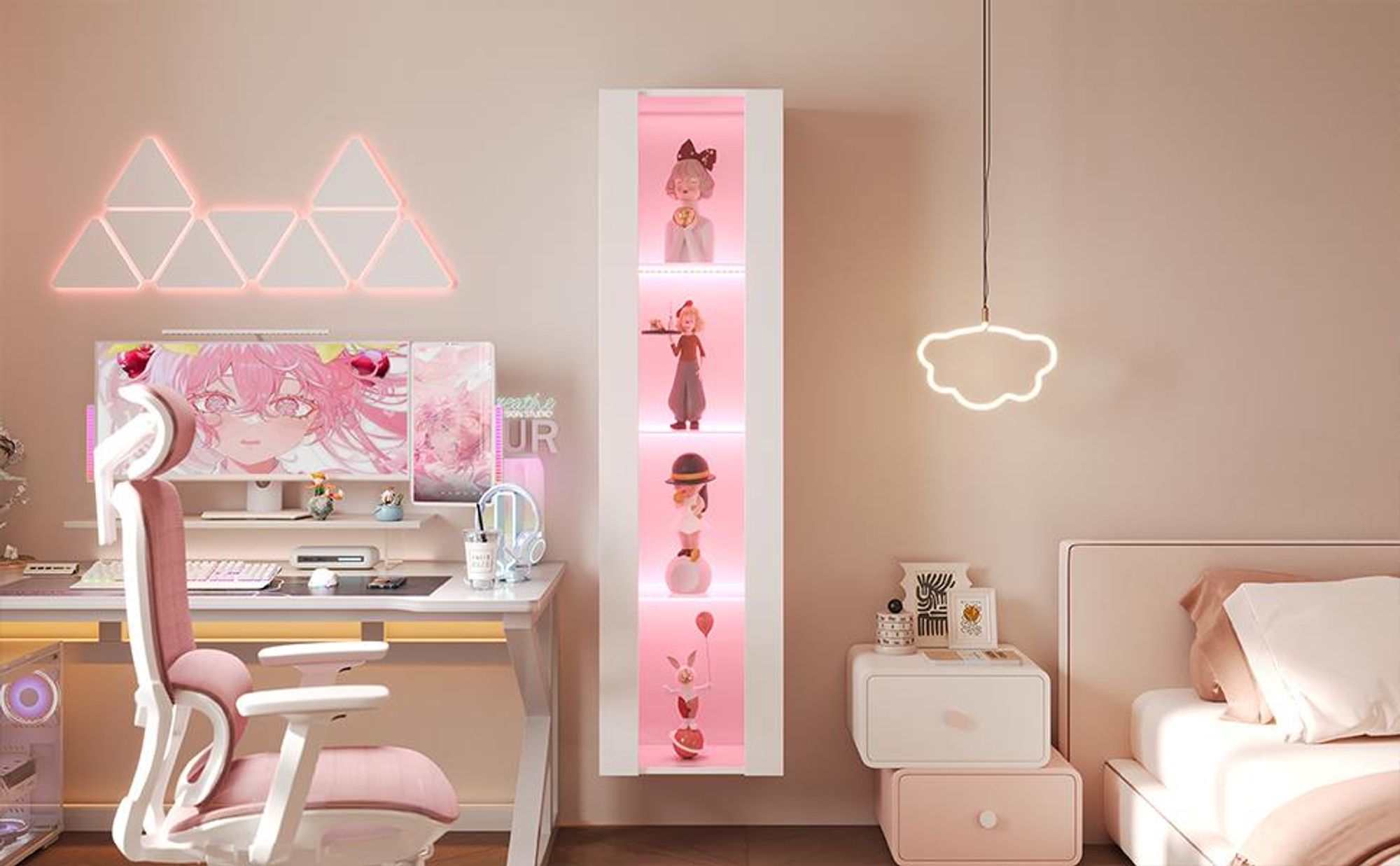 Merax Glasvitrine mit LED, App & Fernbedienung, Acryltüren und Glasböden, Badezimmerschrank, Vitrine Vitrinenschrank, Hochschrank, 40x29x170cm, Weiß