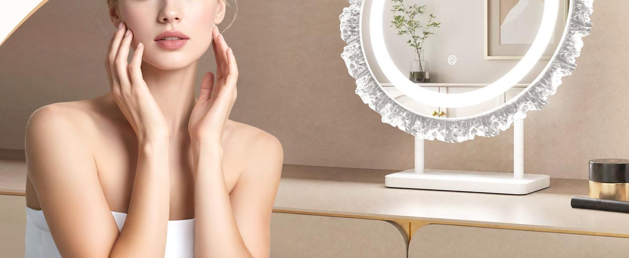 ZMH Rund Schminkspiegel mit Beleuchtung Hollywood Spiegel 40×48CM LED Schminktisch Kosmetikspiegel Make Up Mirror Klein Runder Schminktischspiegel