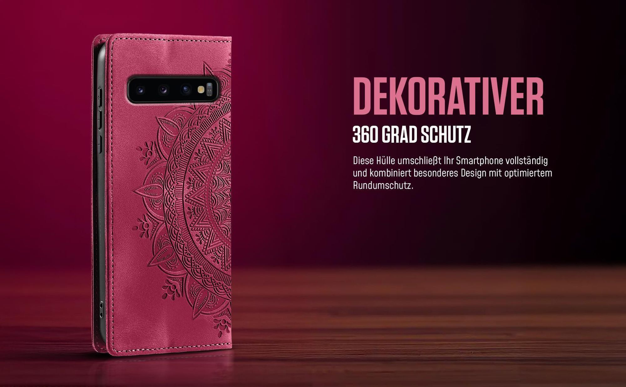 Mandala Flipcase in Magenta für Samsung Galaxy S10 mit 360 Grad Schutz