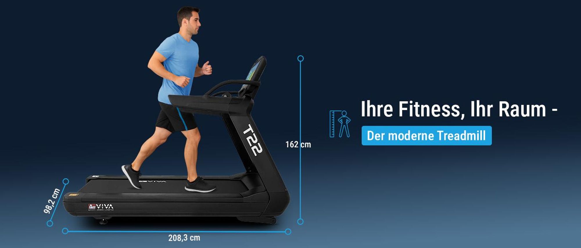 AsVIVA T22 Studio Pro Laufband, 23,5" Touchscreen, 9 PS Motor, 21% Steigung, 8-Zonen Dämpfung