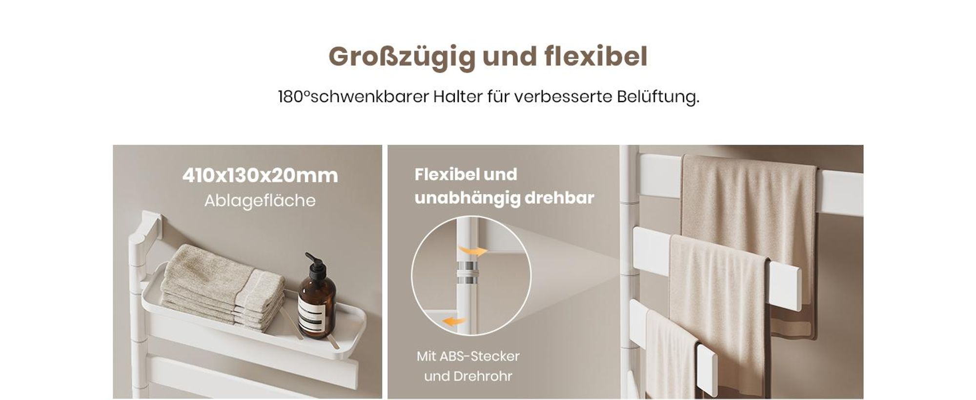 EMKE Elektrischer Badheizkörper mit drehbarem Handtuchhalter und Ablage Thermostat WiFi-App Sprachsteuerung Timer 76x45x14cm weiß