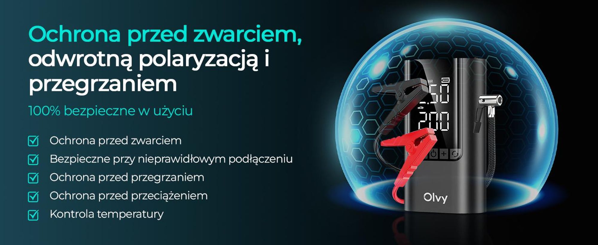 Rozrusznik samochodowy Olvy z kompresorem 6000A - rozrusznik samochodowy na benzynę / olej napędowy 12V, światło LED, rozrusznik, power bank, wzmacniacz akumulatora samochodowego, 12000mAh