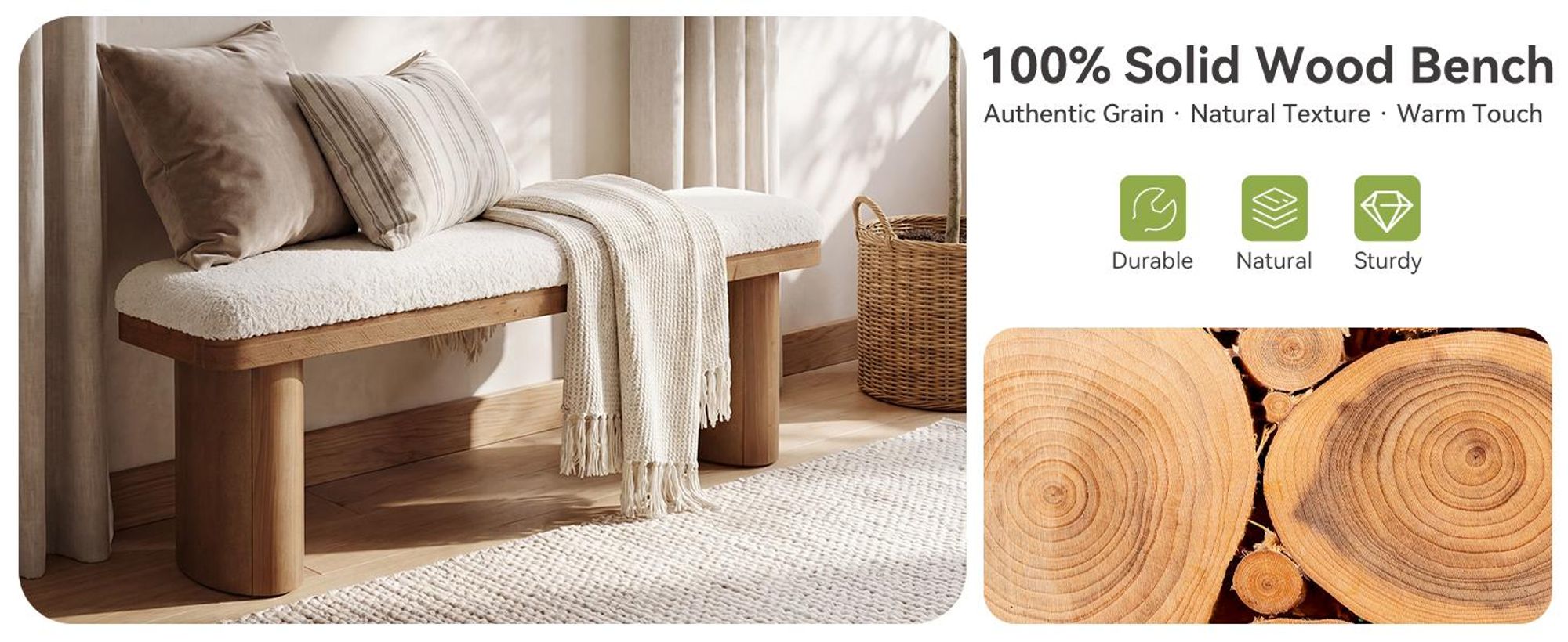 120 cm Polsterbank, moderne, massive Eingangsbank, Holz-Ottomane für Esszimmer, Schlafzimmer, Wohnzimmer (abnehmbares Kissen)