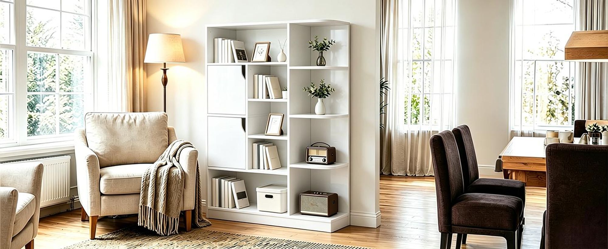 Bücherregal mit 9 Ebenen und 2 Türen, Aufbewahrungsregal Standregal, Bücherschrank, 80 × 24 × 140 cm, Weiß