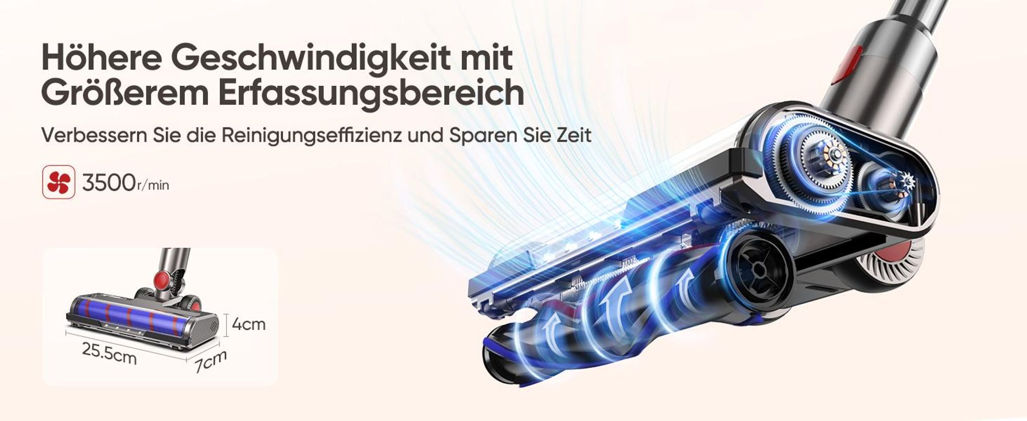 Bürste kompatibel für Dyson V7 V8 V10 V11 V15 Staubsauger, Bürste mit 4-LED Scheinwerfern, Flexibler Rotation und 2 Ersatzrollen, Bodenbürste Zubehör