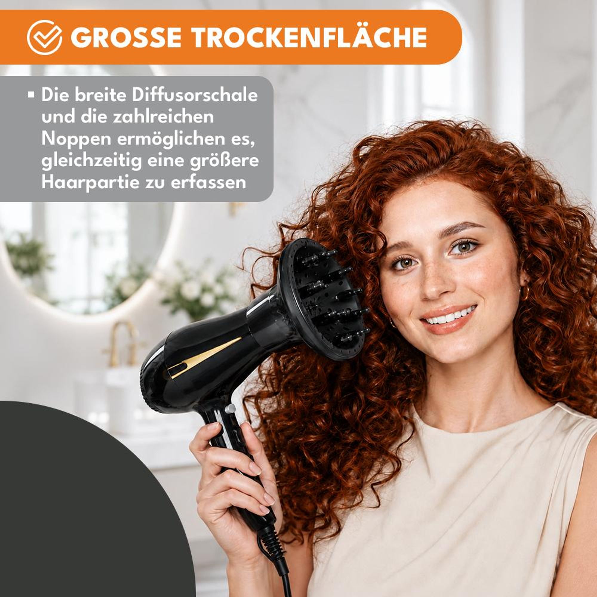 KRUMAD Diffusor Föhn Aufsatz, Diffuser Haare, Haar Diffusor für Locken & Wellen, Diffusordüse, passend für Haartrockner, Zubehör für Haartrockner