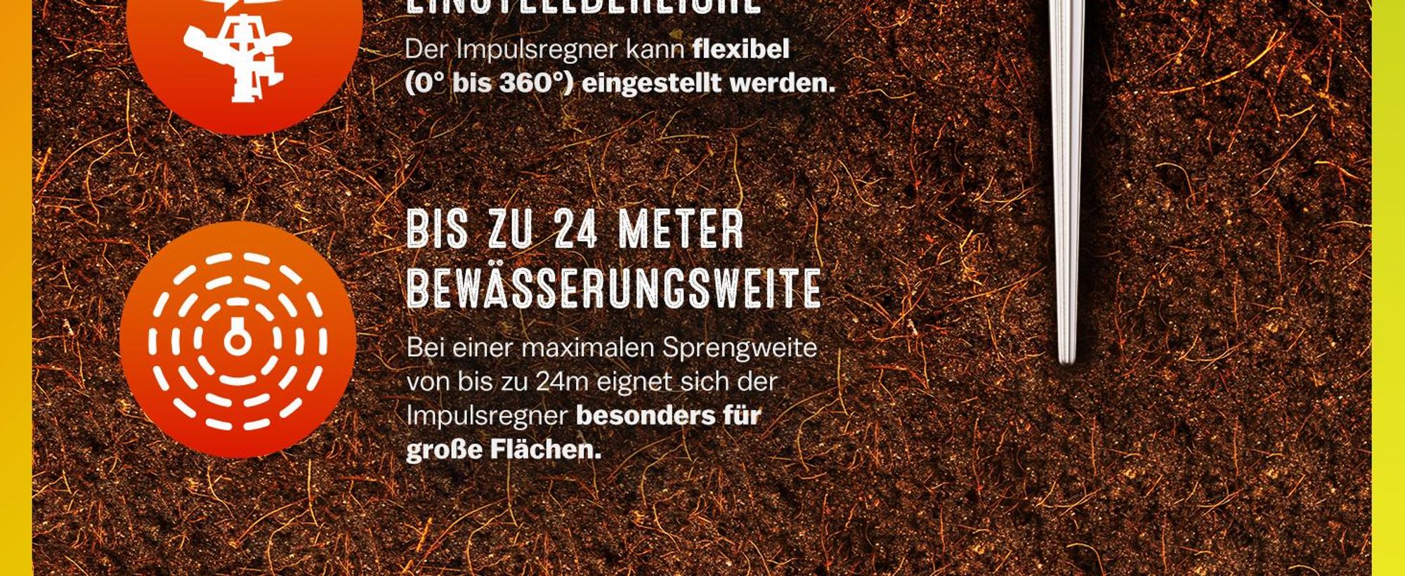 GARDEBRUK® Sprinkler Erdspieß Sprengweite bis 24m Garten Impulsregner Rasensprenger Sektorenregner Gartenbewässerung Wassersprinkler Bewässerungssystem Kreisregner