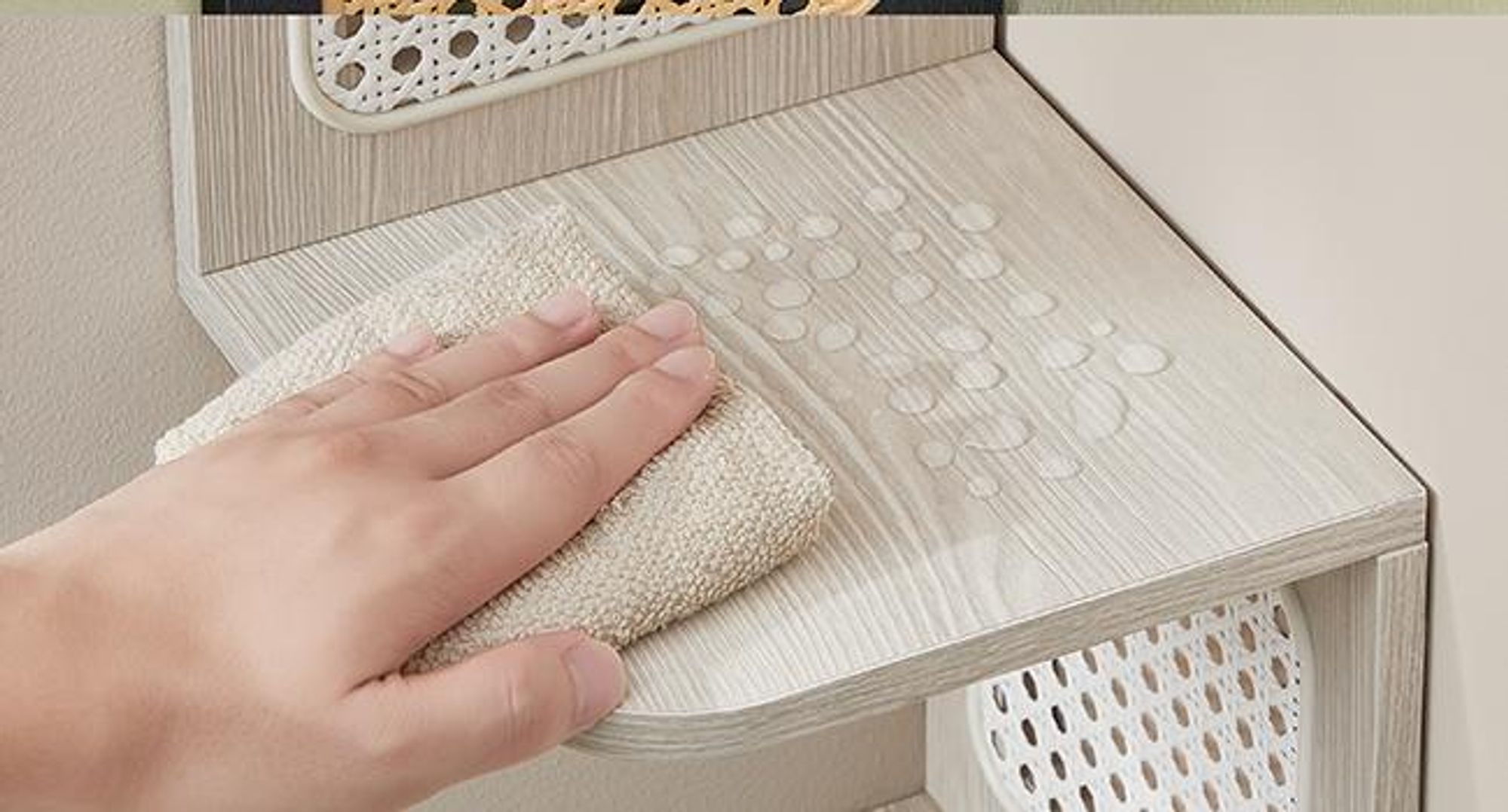 VASAGLE Eckregal, Wandregal 5 Ebenen, Schweberegal, Regal Wandmontage, Zickzack-Form, PVC-Rattan-Seitenplatten
