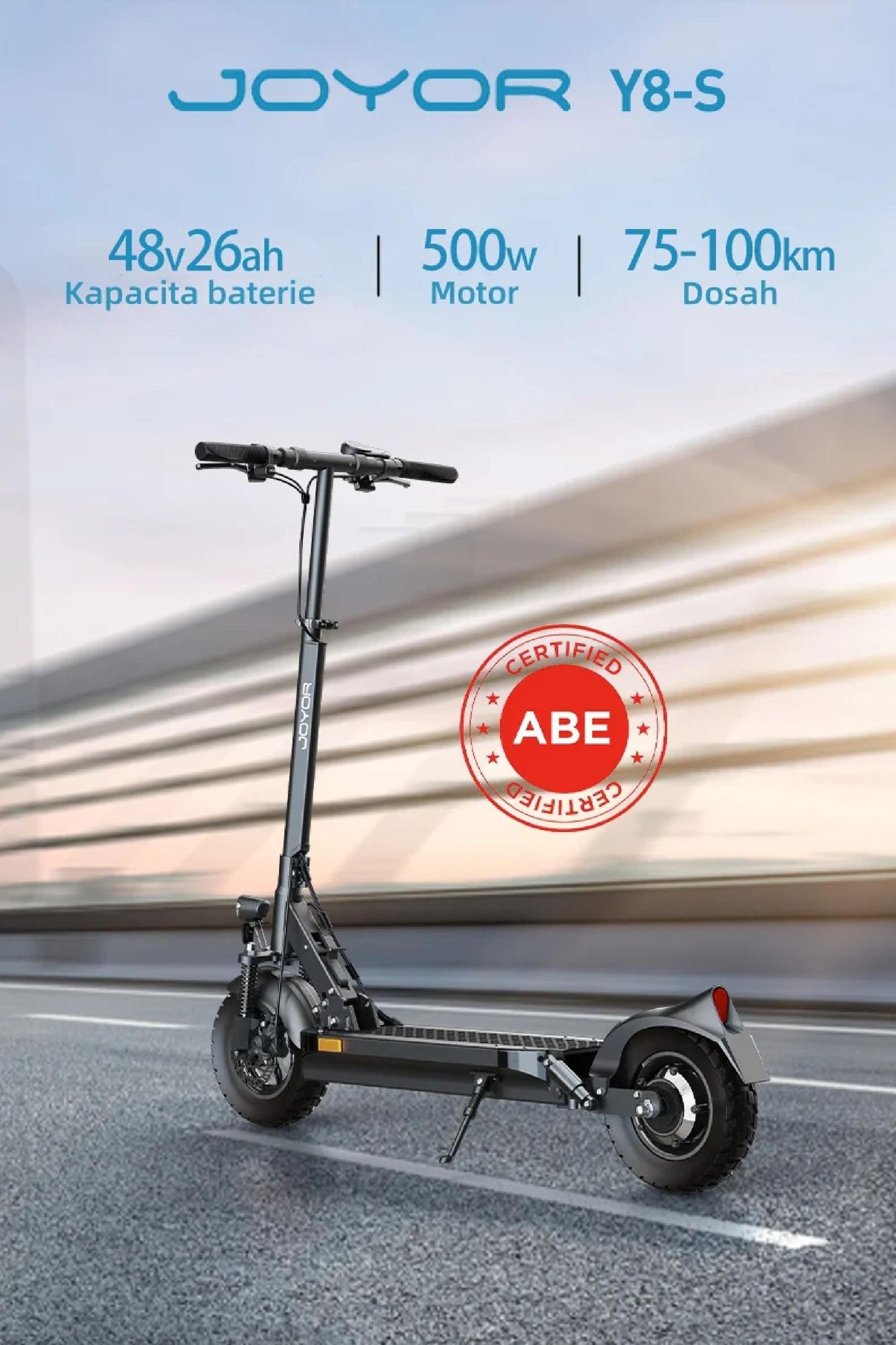 JOYOR Y8-S  ABE Skládací Elektrická koloběžka - 500W Motor 48V26AH Baterie 10 Palcové Pneumatiky - Černá