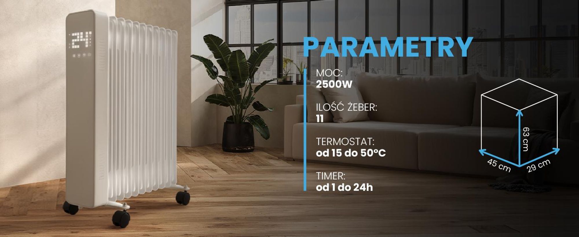Olejowy grzejnik elektryczny z żeberkami z termostatem i wifi