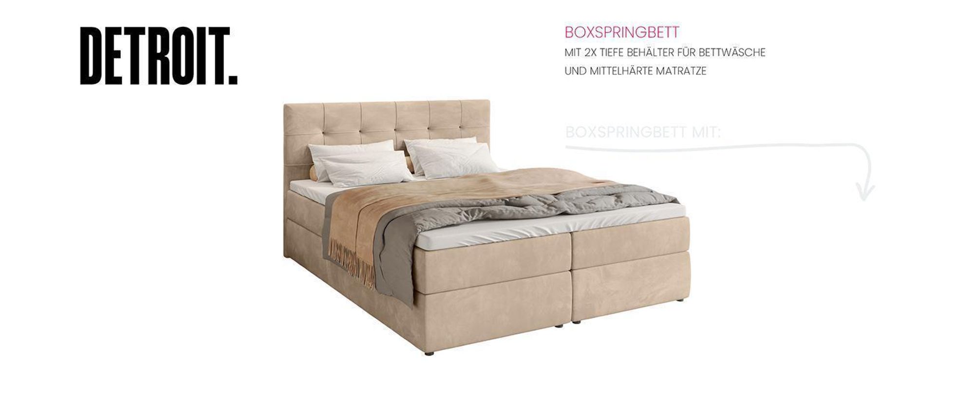 BroMARKT Boxspringbett DETROIT mit 2 Bettkasten, Bonell-Matratze, Polsterbett, Bett (Altrosa, Kronos 27, 180 x 200 cm)