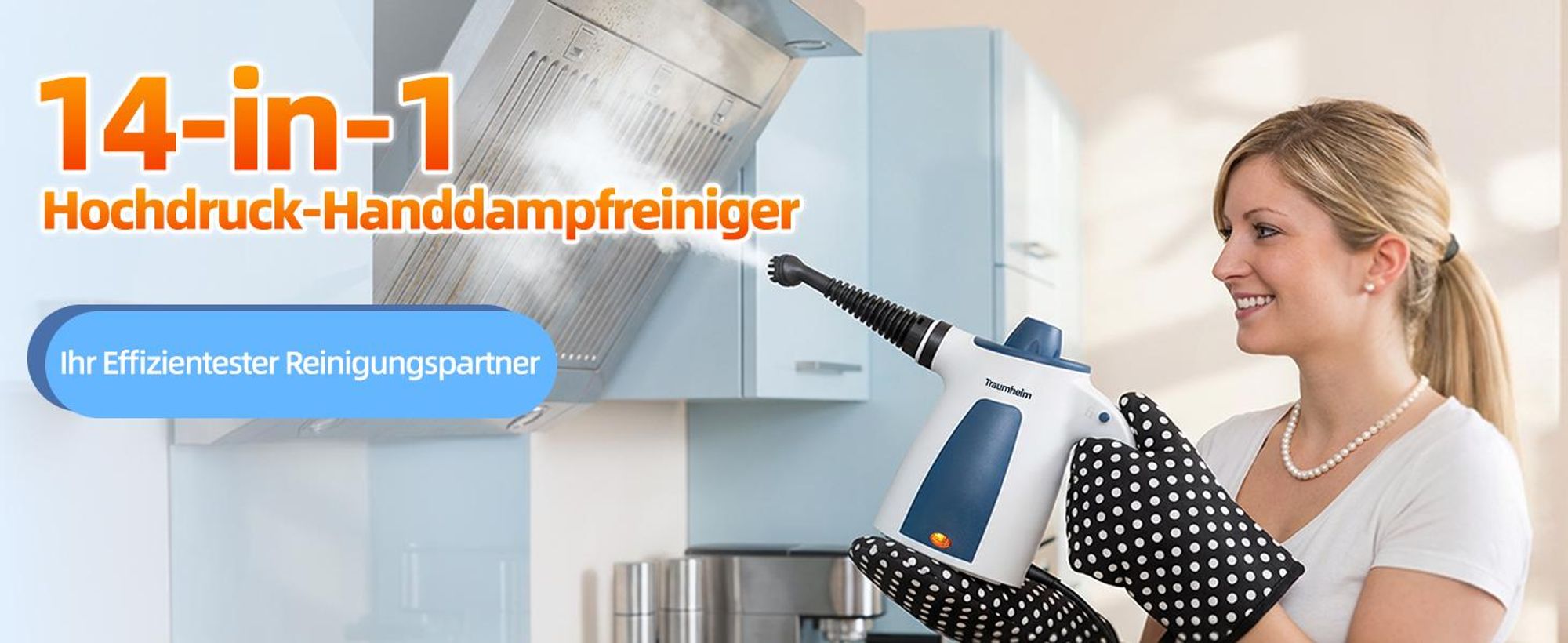 Dampfreiniger, Handdampfreiniger für das Haus Mehrzweck, 3 Bar Dampfdruck 350ML 1200W chemikalienfreier, Reinigung von Küche, Böden, Fliesen, Sofas