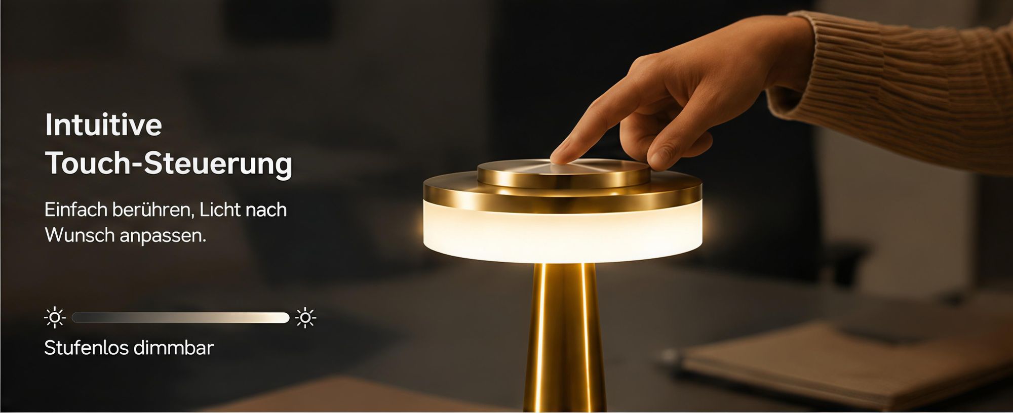 2X LED Schreibtischlampe,Touch Steuerung Augenschutz Leselampe,Kabellos Dimmbar Tischleuchte,dreifarbige Lampe,Nachttischlampe,Nachtlicht,Metall,Gold