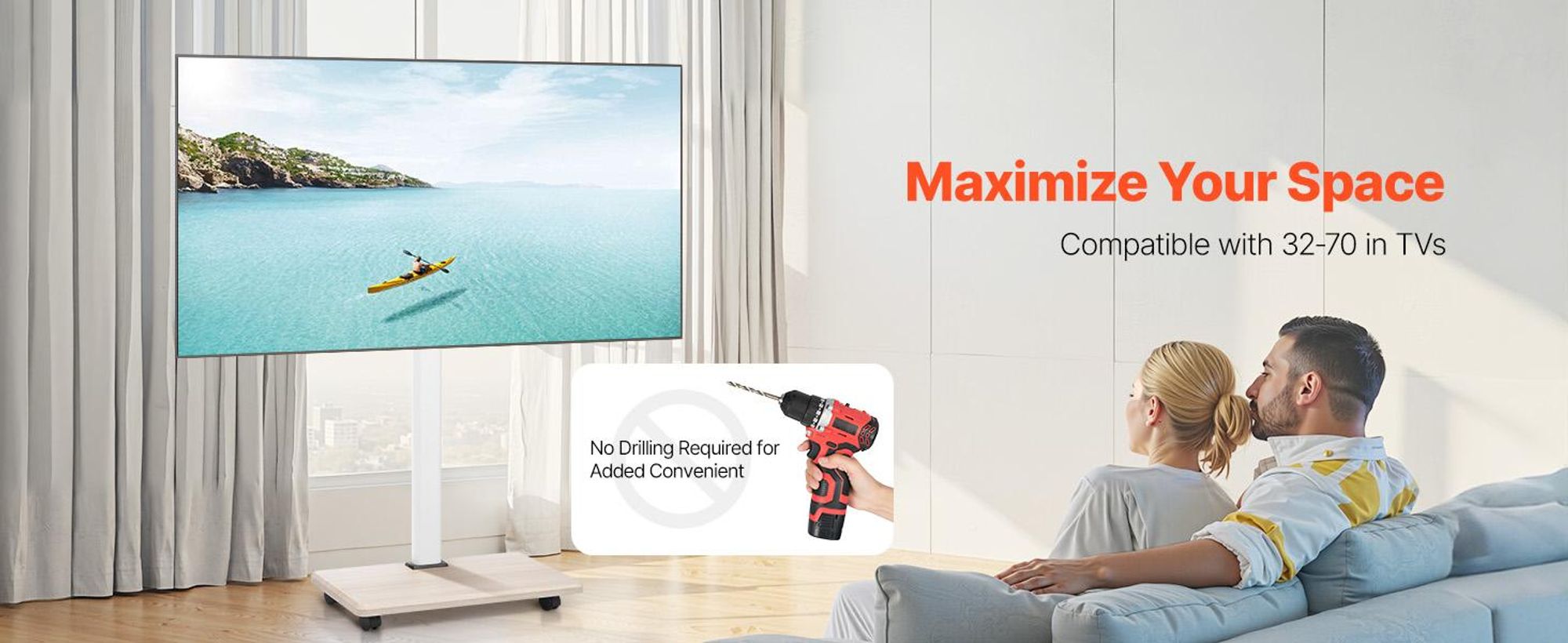 VEVOR Rollender TV-Ständer, Mobiler TV-Wagen für 35-100 Zoll LED/LCD/OLED Flach-/Curved-TVs, Tragbarer Monitorständer mit Rädern für bis zu 198 lbs für Wohnzimmer, Schlafzimmer, Büro, Außenbereich, Max VESA 800x600mm, 1-Layer Tray-a, 1 Halter-a