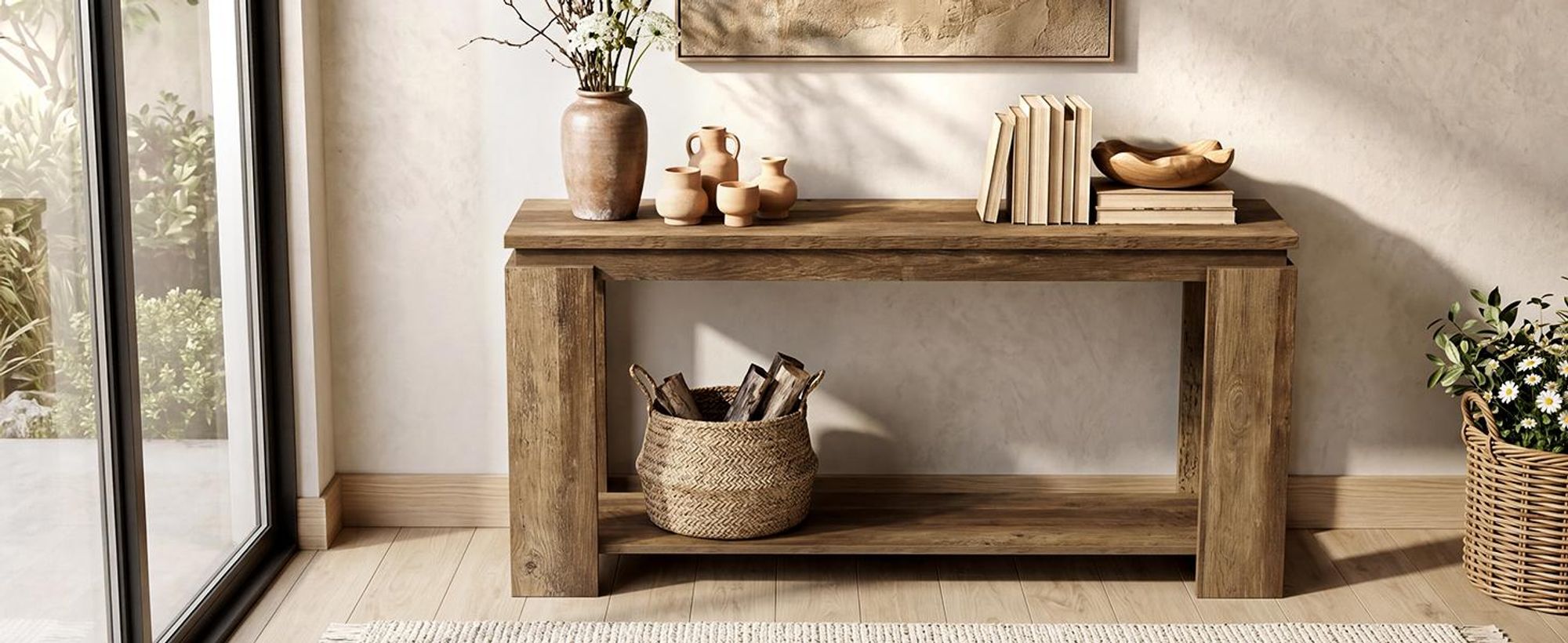 Tribesigns Langer schmaler Konsolentisch, 160 cm Landhaus-Eingangstisch Flurtisch, geeignet hinter dem Sofa, im Flur, Eingangsbereich, Vintage-Braun