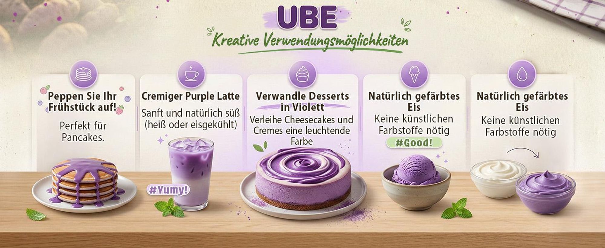 Mary Rose - Purple Matcha Tee Ube Pulver 100g - Lila Yamswurzel - Koffeinfrei - Für Latte, Gebäck - Lebensmittelfarbstoff - Vanille-Nuss-Geschmack