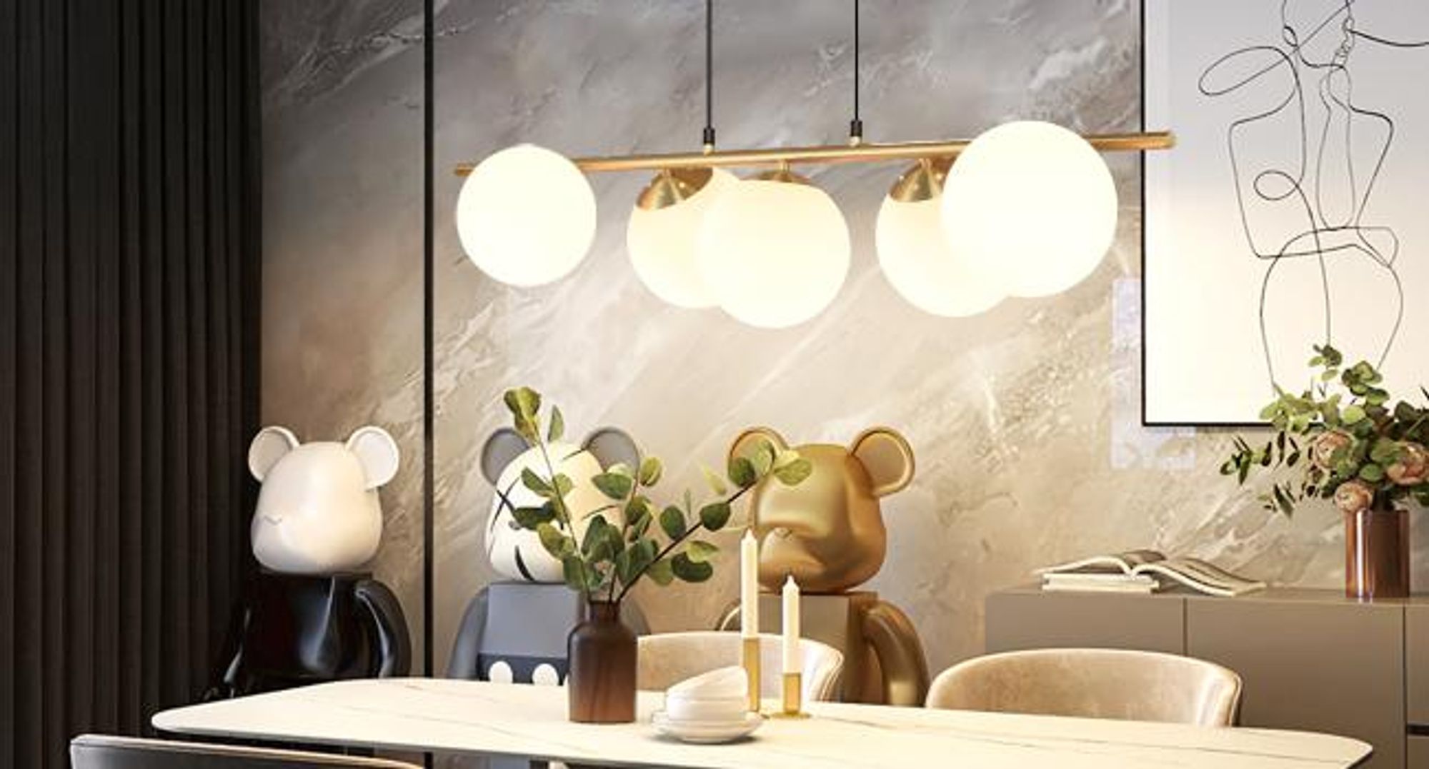 ZMH lampada a sospensione tavolo da pranzo vetro luce a sospensione oro lampada a sospensione E27 5 fiamme 150CM altezza regolabile creativo per sala da pranzo soggiorno bar contatore I senza lampadine