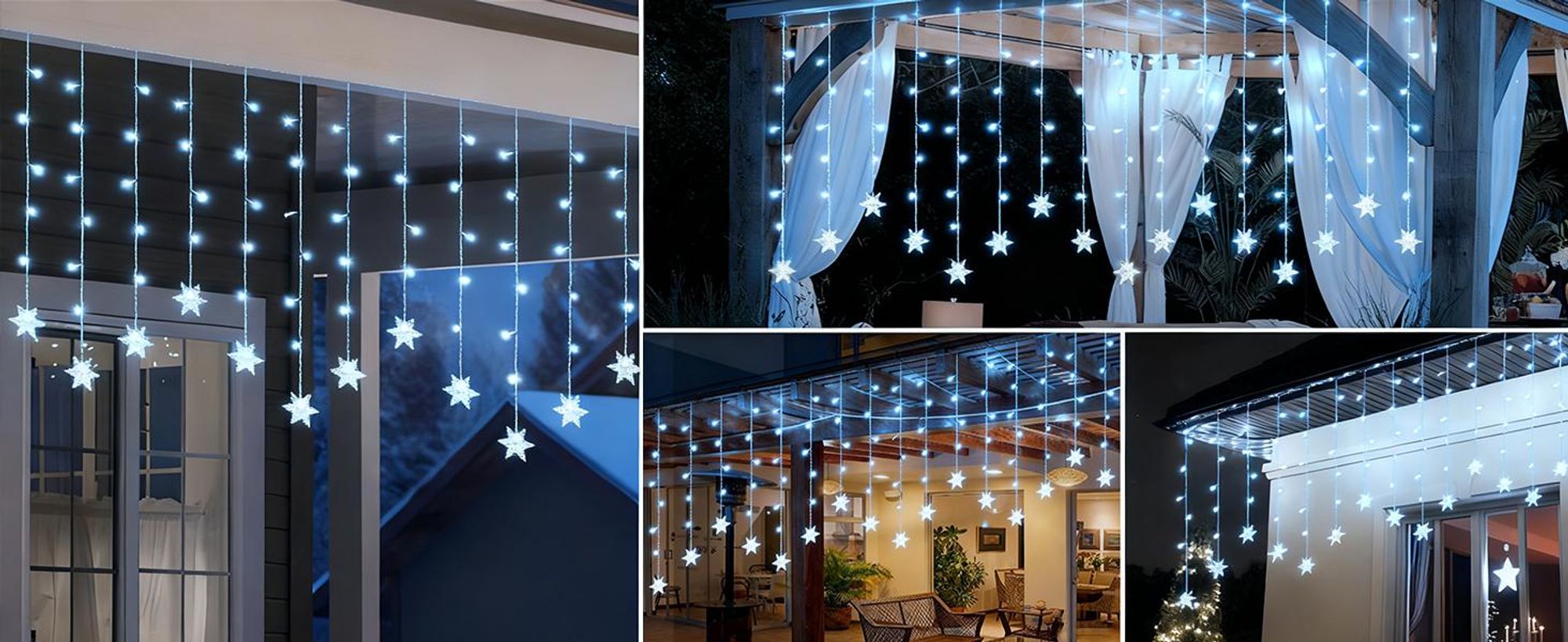 LED Schneeflocke Lichterkette Weiß Lichtervorhang 8 Lichtmodi Innen Party Garten Fenster Weihnachten Beleuchtung
