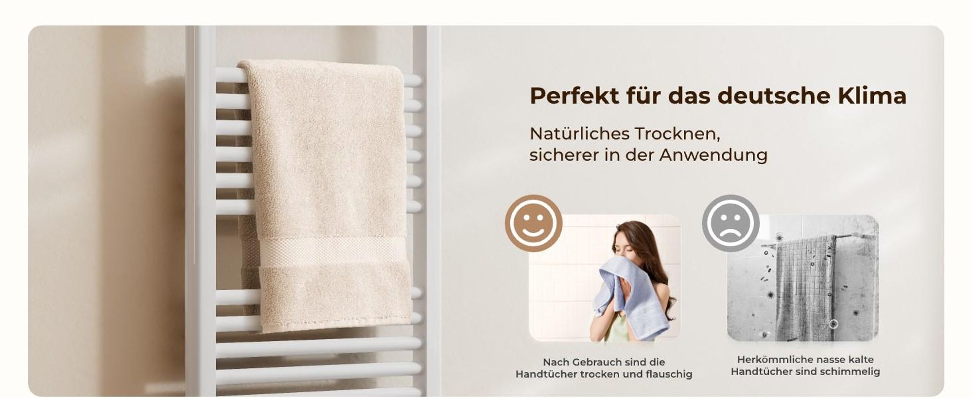 Heilmetz Badheizkörper Weiß 1600x600 mm, Handtuchtrockner aus Q195-Stahl, Mittelanschluss 50mm, 761W Handtuchheizkörper für Badezimmer Ohne heizstab