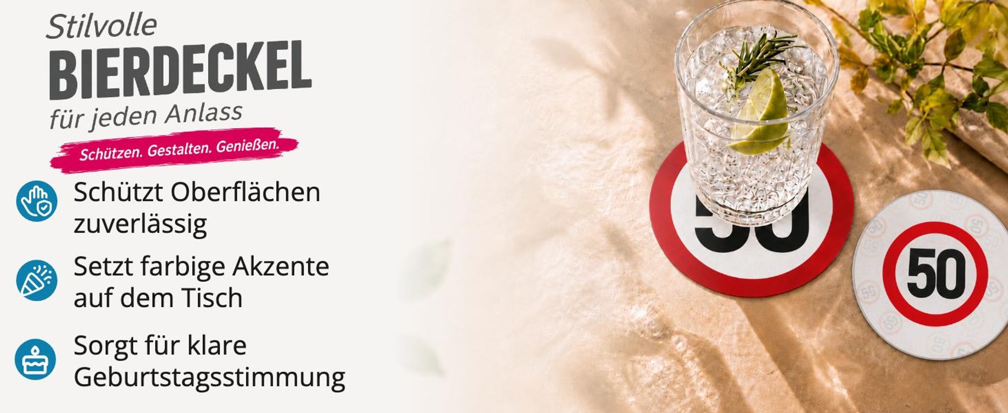itenga 40x Bierdeckel Verkehrsschild 50 I Rot Weiß I Untersetzer I 10,7cm
