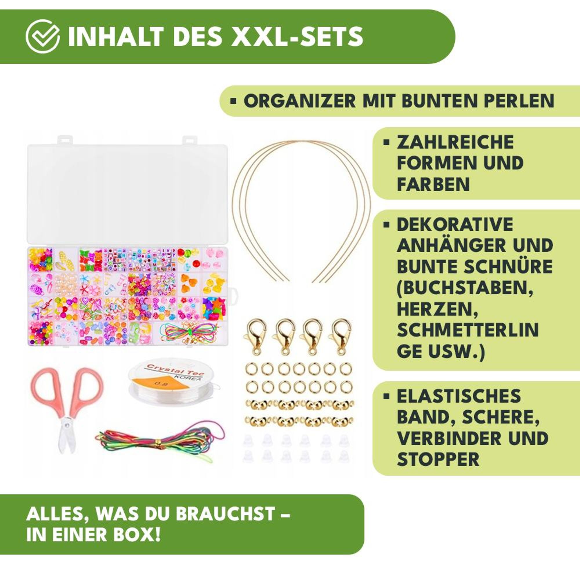 KRUMAD Perlen Set 750 Stück - Bastelset für Armbänder selber machen, bunte Perlen mit Buchstaben, Schmuck Zubehör für Kinder